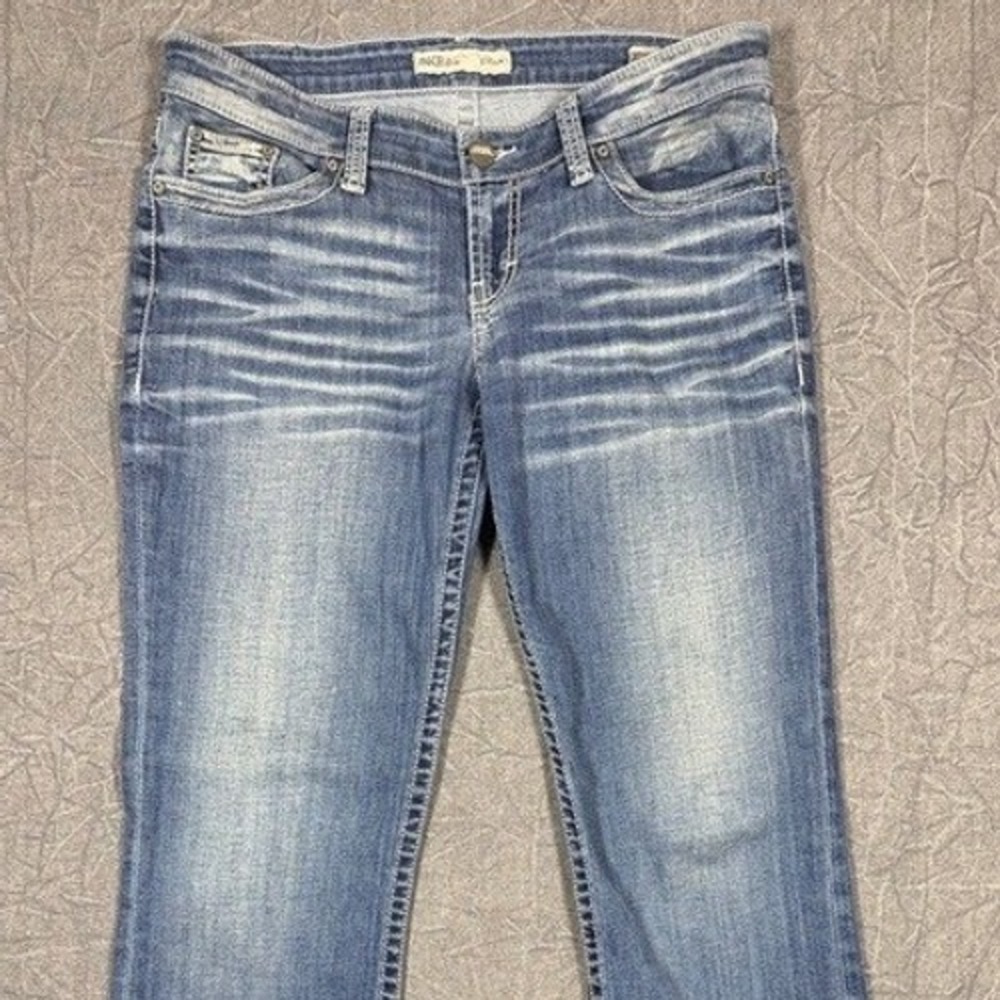 BKE Stella Bootcut Jeans Medium Wash Blue Low Rise Thick Stitch Womens 34x33 - Picture 3 of 10
